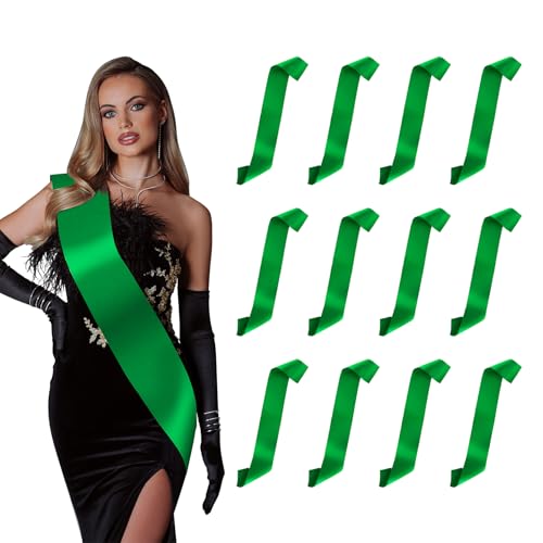 12pcs Green Girl Scout Sash With Badges Blank Sashes for Pageants Graduation Bride Birthday Prom Queen Homecoming Court Make Your Own