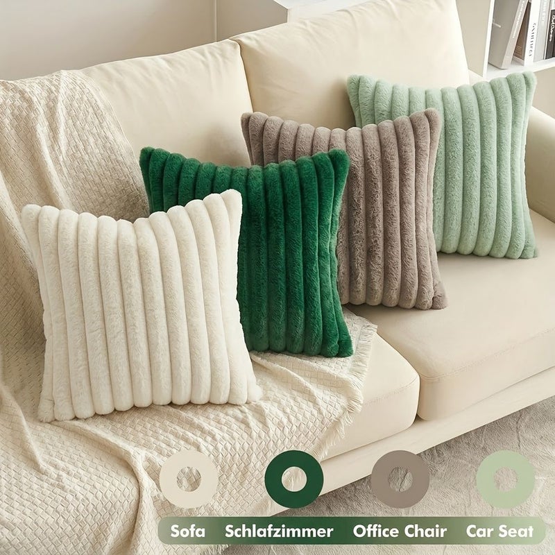 4pcs Faux Fur Plush Decorative Throw Pillow Covers 18in By 18in Square Morandi Color Cushion Covers Multi Warm Modern Soft Fuzzy Striped Pillowcases Suitable For Bedding Sofa Living Room Couch Car Without Pillow Inserts - Image 4