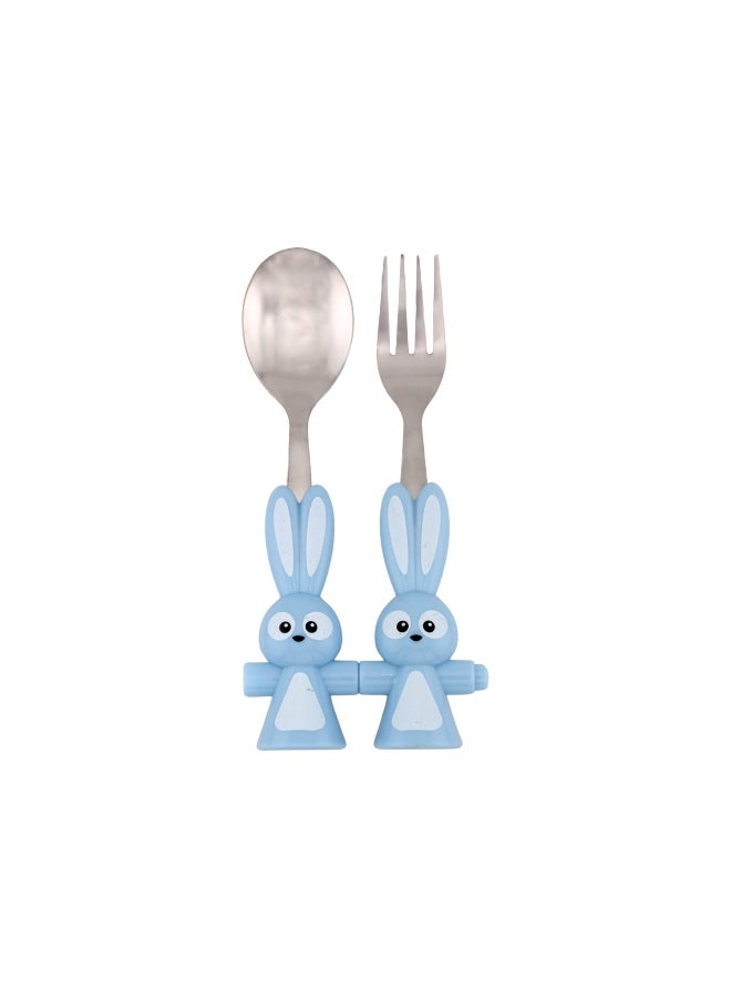 Brain Giggles BrainGiggles Bunny Shaped Stainless Steel Kids Cutlery Set, Rounded Edge Childrens Cutlery Flatware Set - Blue - Image 1