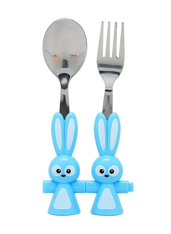 Brain Giggles BrainGiggles Bunny Shaped Stainless Steel Kids Cutlery Set, Rounded Edge Childrens Cutlery Flatware Set - Blue  - Image 1