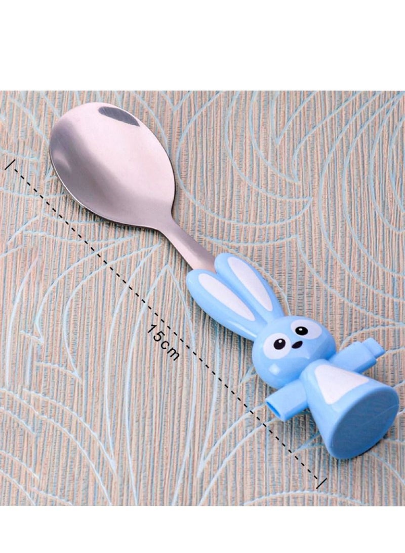 Brain Giggles BrainGiggles Bunny Shaped Stainless Steel Kids Cutlery Set, Rounded Edge Childrens Cutlery Flatware Set - Blue  - Image 2