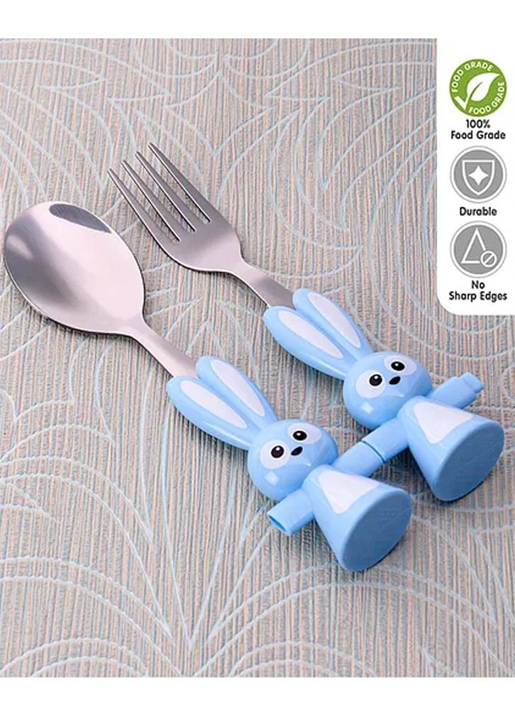 Brain Giggles BrainGiggles Bunny Shaped Stainless Steel Kids Cutlery Set, Rounded Edge Childrens Cutlery Flatware Set - Blue  - Image 3