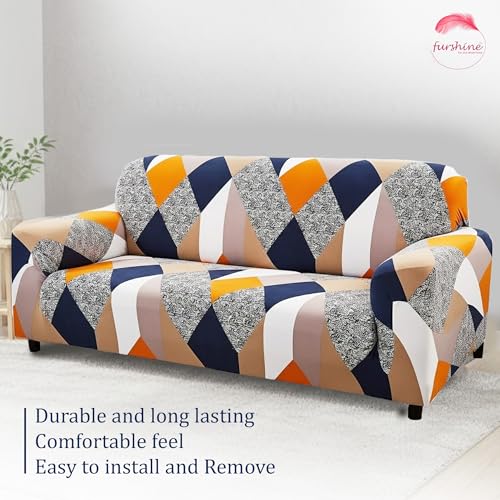 Furshine Sofa Cover 3 Seater Fully Covered Universal 3 Seater Sofa Cover Non-Slip Sticky Elastic Stretchable Sofa Set Imported Slipcover Protector (Triple Seater) Sofa Cover, Blend Geometric - Image 5