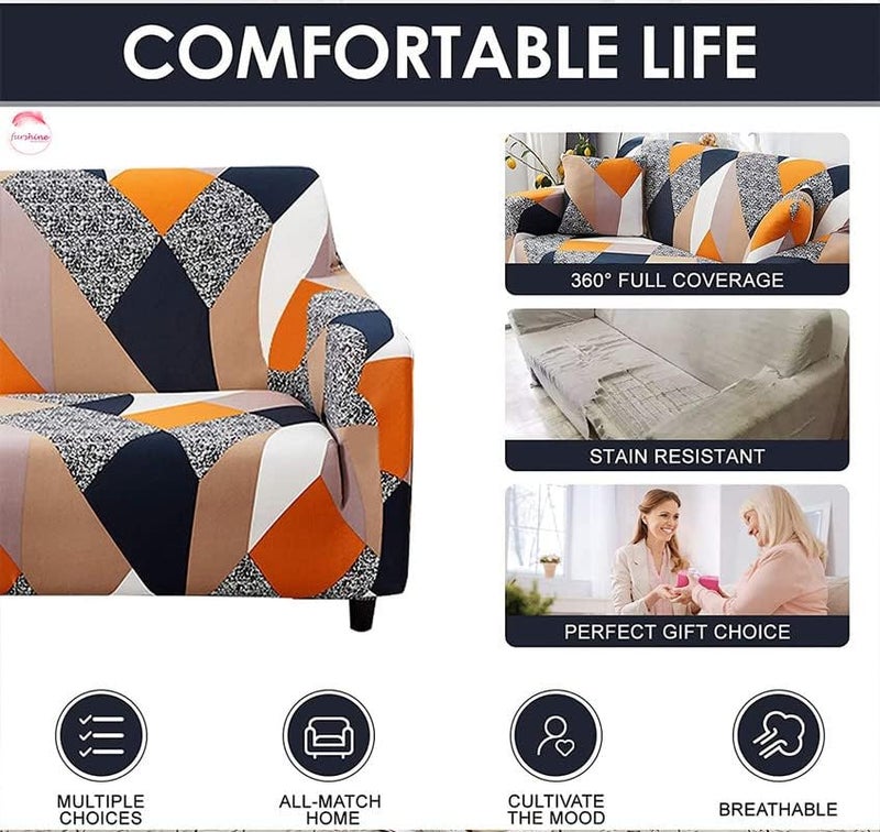 Furshine Sofa Cover 3 Seater Fully Covered Universal 3 Seater Sofa Cover Non-Slip Sticky Elastic Stretchable Sofa Set Imported Slipcover Protector (Triple Seater) Sofa Cover, Blend Geometric - Image 2