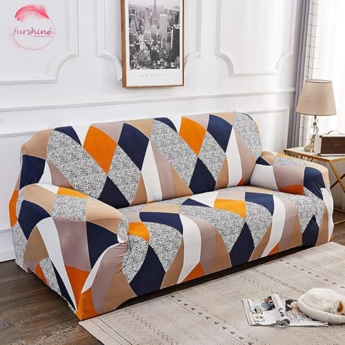 Furshine Sofa Cover 3 Seater Fully Covered Universal 3 Seater Sofa Cover Non-Slip Sticky Elastic Stretchable Sofa Set Imported Slipcover Protector (Triple Seater) Sofa Cover, Blend Geometric - Image 1