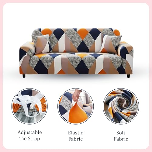 Furshine Sofa Cover 3 Seater Fully Covered Universal 3 Seater Sofa Cover Non-Slip Sticky Elastic Stretchable Sofa Set Imported Slipcover Protector (Triple Seater) Sofa Cover, Blend Geometric - Image 4