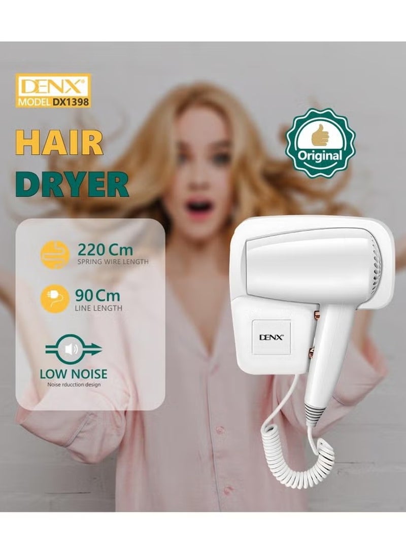 دينكس مجفف شعر احترافي مثبت على الحائط: صغير الحجم، خفيف الوزن، وقوي، بقوة ١٢٥٠ واط - لا يحتاج إلى حفر! إعدادات ساخنة وباردة، إيقاف تلقائي، تقنية حبس الرطوبة، تشغيل هادئ. - Image 3