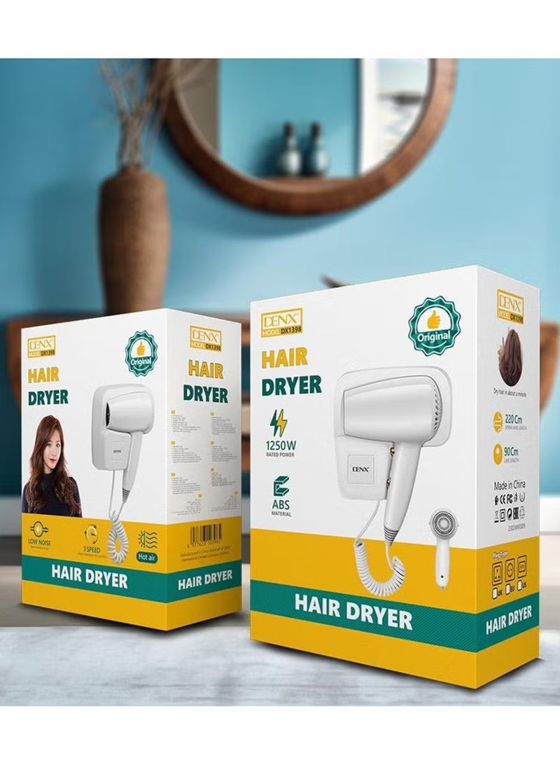 دينكس مجفف شعر احترافي مثبت على الحائط: صغير الحجم، خفيف الوزن، وقوي، بقوة ١٢٥٠ واط - لا يحتاج إلى حفر! إعدادات ساخنة وباردة، إيقاف تلقائي، تقنية حبس الرطوبة، تشغيل هادئ. - Image 4