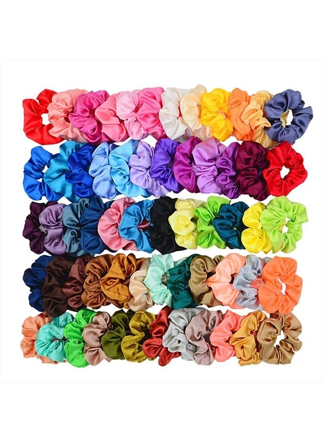 FEMITOM Simnice 60 Colors Silk Large Satin Hair Scrunchies Elastic Hair Bobbles Ponytail Holder Hair Scrunchy Vintage Hair Ties Accessories for Women Girls  - Image 1