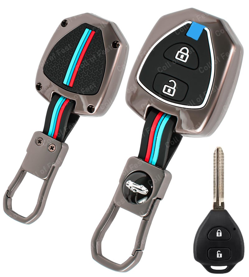 Coll of Fest Metal Silicon Key Cover Compatible for Toyota Innova Fortuner Corolla 2 Button Smart Key Cover Metal & Silicone Protection Special Feature Visible in Low-Light Conditions - Image 1