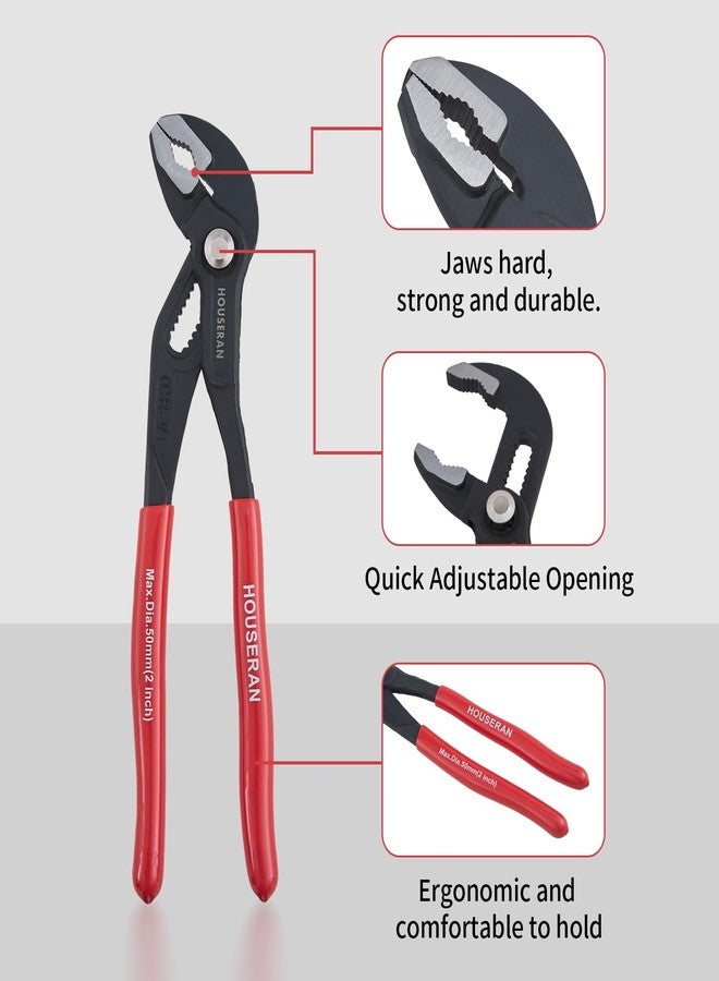HOUSERAN Slip Joint Pliers, HOUSERAN Water Pump Pliers, 10 Inch Groove Joint Pliers, Wrench Pliers with Comfort Red Grips, CRV Tongue and Groove Pliers for Home Repair, Gripping, Nuts, Bolts, Pipe & Fittings - Image 3