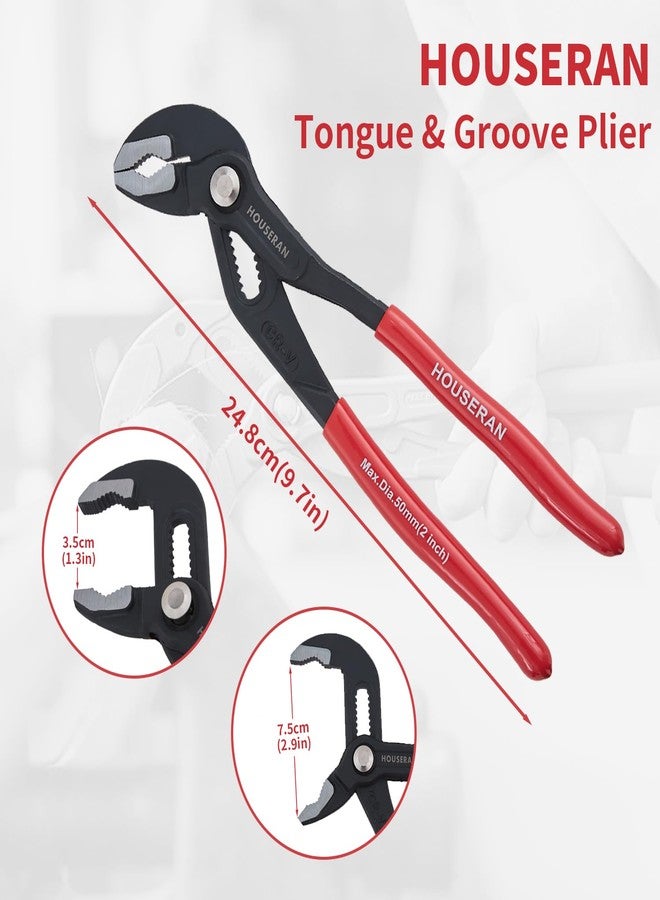 HOUSERAN Slip Joint Pliers, HOUSERAN Water Pump Pliers, 10 Inch Groove Joint Pliers, Wrench Pliers with Comfort Red Grips, CRV Tongue and Groove Pliers for Home Repair, Gripping, Nuts, Bolts, Pipe & Fittings - Image 2