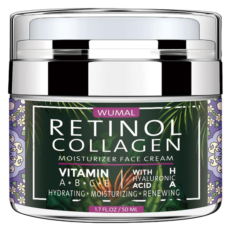 WUMAL Retinol Cream with Collagen & Hyaluronic Acid - Face Moisturizer for Women and Men - Reduces Wrinkles, Fine Lines and Dryness - 1.7 oz - Image 1