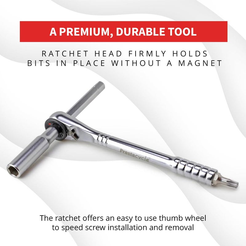 Prestacycle Pro T-Handle Ratchet and Extension, Portable Tool for use with standard 1/4 Hex Bits (not included), 60Nm Heavy-Duty & Compact Tools For Bicycle (Ratchet & Extension Only) - Image 4
