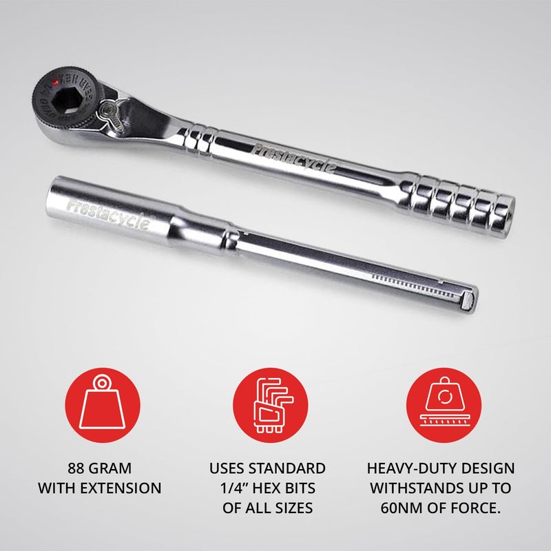 Prestacycle Pro T-Handle Ratchet and Extension, Portable Tool for use with standard 1/4 Hex Bits (not included), 60Nm Heavy-Duty & Compact Tools For Bicycle (Ratchet & Extension Only) - Image 5