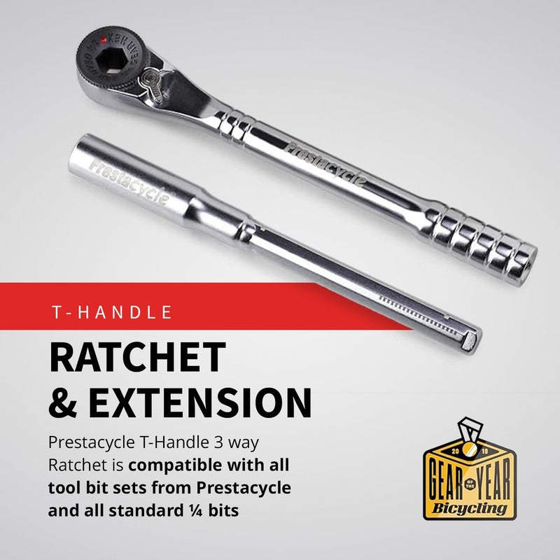 Prestacycle Pro T-Handle Ratchet and Extension, Portable Tool for use with standard 1/4 Hex Bits (not included), 60Nm Heavy-Duty & Compact Tools For Bicycle (Ratchet & Extension Only) - Image 2