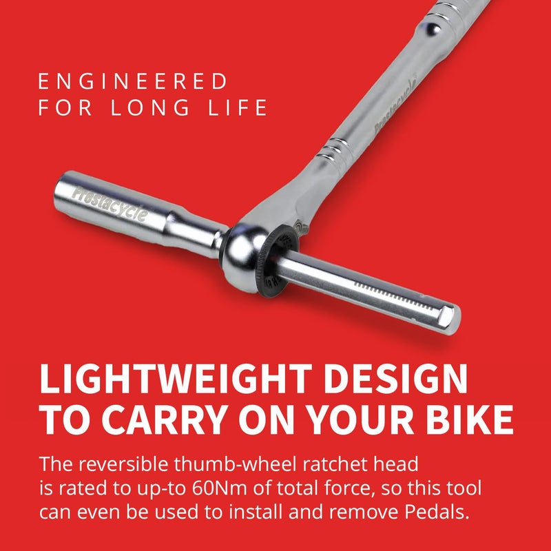 Prestacycle Pro T-Handle Ratchet and Extension, Portable Tool for use with standard 1/4 Hex Bits (not included), 60Nm Heavy-Duty & Compact Tools For Bicycle (Ratchet & Extension Only) - Image 3