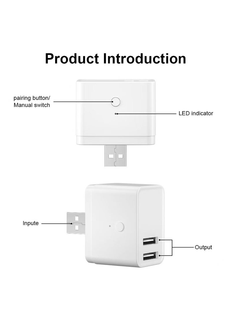 محول Wi-Fi Tuya USB الذكي 2 منفذين USB 5 فولت 2 أمبير، يدعم التحكم عن بُعد، التحكم الصوتي، الجدولة
