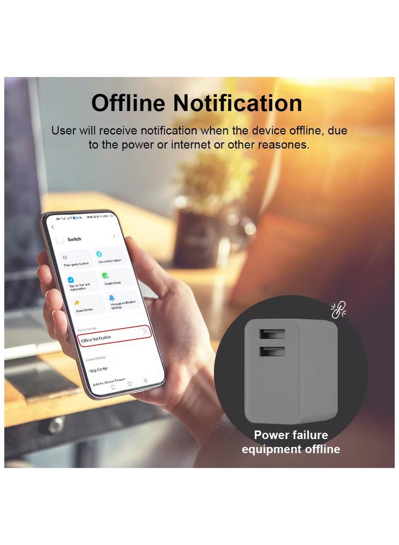 محول Wi-Fi Tuya USB الذكي 2 منفذين USB 5 فولت 2 أمبير، يدعم التحكم عن بُعد، التحكم الصوتي، الجدولة