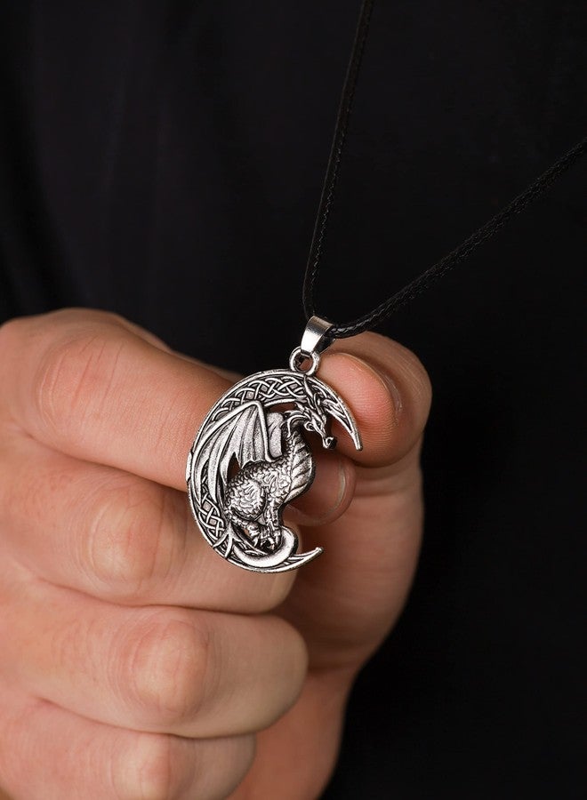 HAQUIL Dragon Necklace for Men, Celtic Dragon on Crescent Moon Pendant, Faux Leather Cord, Jewelry Gift - Image 5