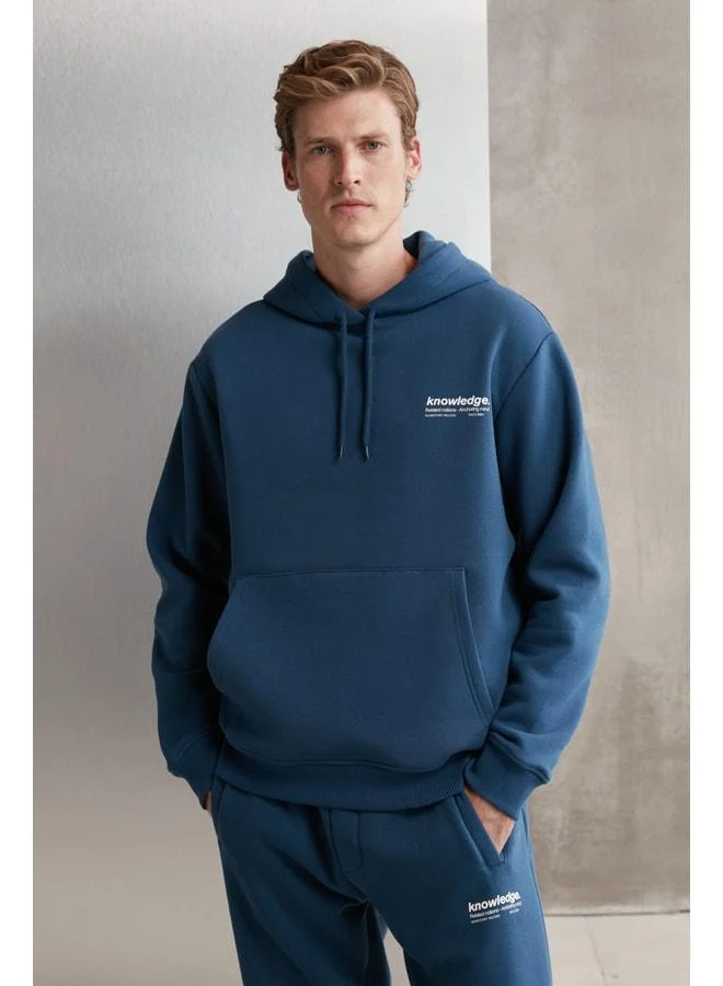 GRIMELANGE Martel Men's Ultra-Soft Fleece-Lined Printed Regular Ribbed Blue Sweatshirt.