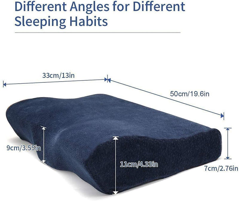 IDITRI EXPORT Cervical Contour Memory Foam Pillow for SleepingOrthopedic Pillow for Neck Pain Support for BackStomachSide Sleepers with Breathable Zip Cover 19X12X4 Blue - Image 2