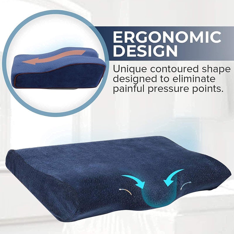 IDITRI EXPORT Cervical Contour Memory Foam Pillow for SleepingOrthopedic Pillow for Neck Pain Support for BackStomachSide Sleepers with Breathable Zip Cover 19X12X4 Blue - Image 4
