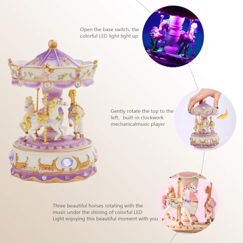 LOVE FOR YOU GiftWrapped Musical Carousel Music Box Color Lights Merry Go Round Horses Unicorn Decor Gifts for Girls and Daughter Granddaughter Niece Women Kids Christmas Birthday - Image 3