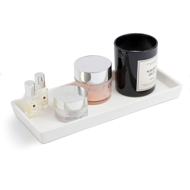 Jo Lavie Jo Lavie White Bathroom Tray  12x5 Resin Tray for Bathroom Countertop Kitchen Vanity Tray  Dish Soap Tray for Kitchen Counter  Ideal Also as Jewelry Perfume  Napkin White Vanity Tray 