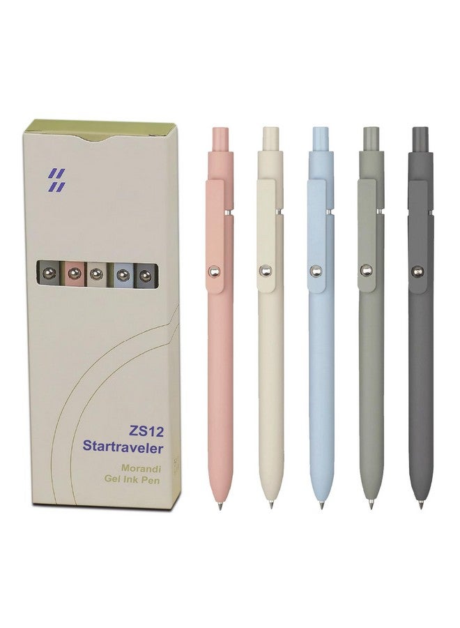 Vico Gel Pens, 5 Pcs School Supplies Aesthetic Gel Pens, 0.5Mm Quick Dry Black Ink Pens, Fine Point Smooth Writing Pens For Journaling Note-Taking, Cute Office School Supplies Gifts For Women Men (Morandi) - Image 1