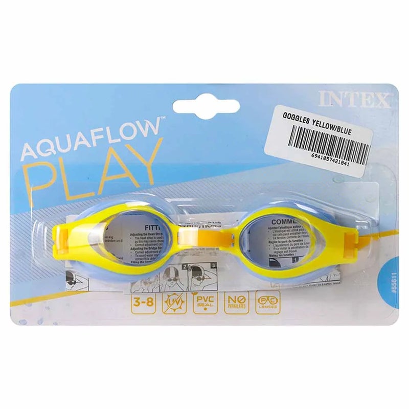 Intex Aqua Flow Junior Swimming Goggles with White Shades- Blue and Yellow