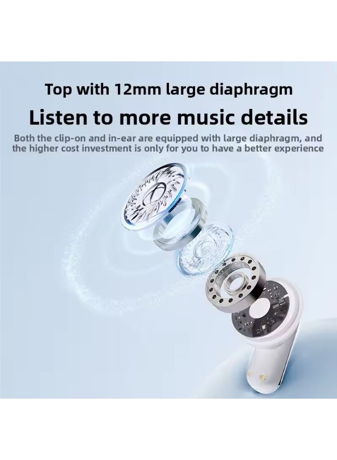 caijin 2-in-1 wireless earphones, clip-on in-ear wireless Bluetooth earphones, Bluetooth 5.4, waterproof, Bluetooth noise reduction ENC, with LED display, long battery life, suitable for study and sports - Image 3