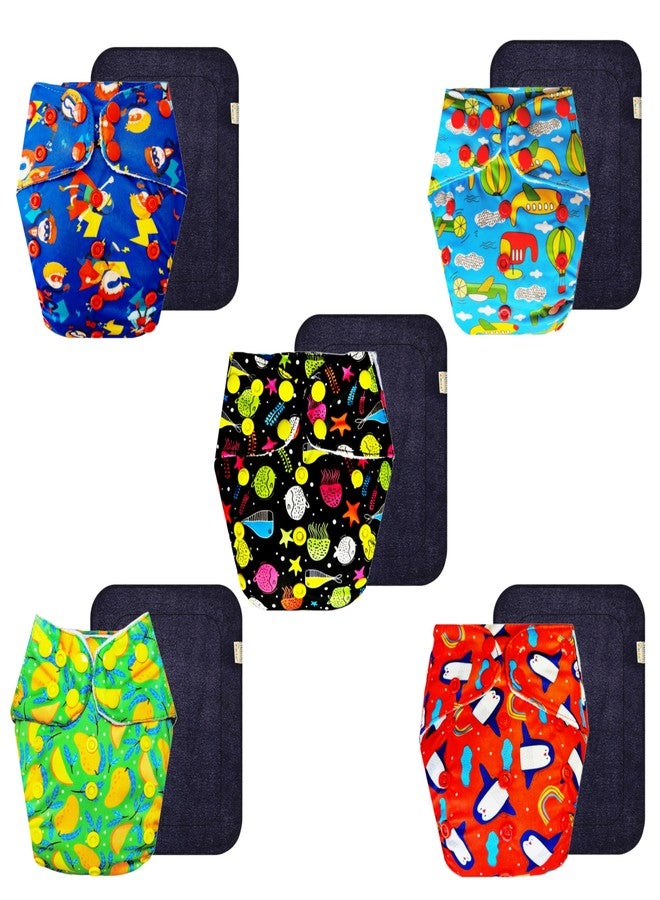 Dumbledo Premium Cloth Diaper with Black Insert (Pack of 5) | Hypoallergenic | Leakproof | Easy to Clean | Ideal for Toddlers | 3 Months - 3 Years | Unisex Baby - Image 1