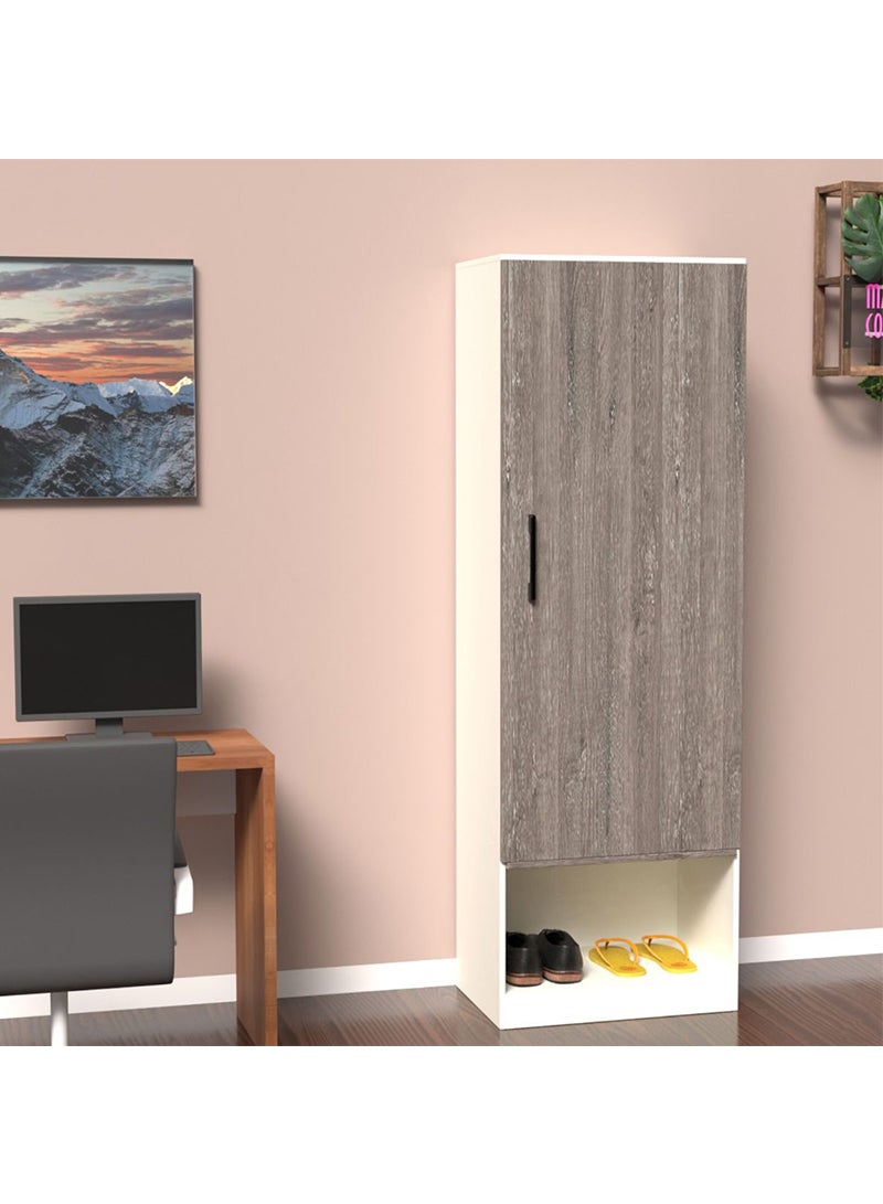 Mahmayi Mahmayi Modern Single Door Wardrobe with Open Shoe Rack, Drawer and Hanging Rods Efficient Storage Versatile Furniture for Home, Bedroom Grey Brown Whiteriver Oak and Premium White - Image 4