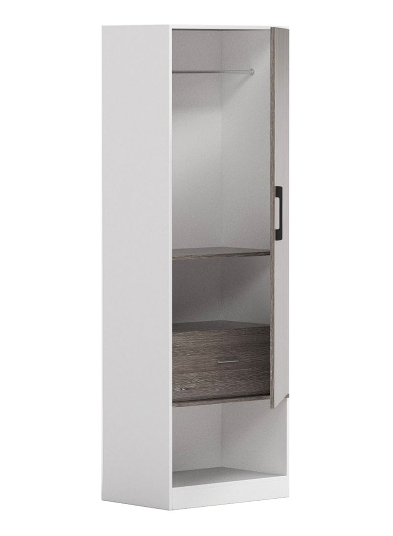 Mahmayi Mahmayi Modern Single Door Wardrobe with Open Shoe Rack, Drawer and Hanging Rods Efficient Storage Versatile Furniture for Home, Bedroom Grey Brown Whiteriver Oak and Premium White - Image 1