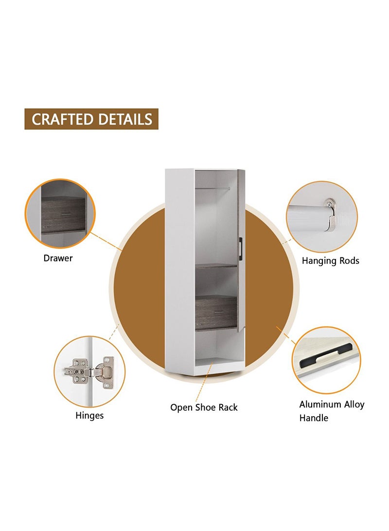 Mahmayi Mahmayi Modern Single Door Wardrobe with Open Shoe Rack, Drawer and Hanging Rods Efficient Storage Versatile Furniture for Home, Bedroom Grey Brown Whiteriver Oak and Premium White - Image 5