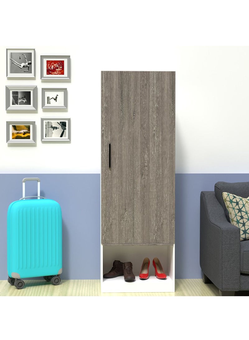 Mahmayi Mahmayi Modern Single Door Wardrobe with Open Shoe Rack, Drawer and Hanging Rods Efficient Storage Versatile Furniture for Home, Bedroom Grey Brown Whiteriver Oak and Premium White - Image 2