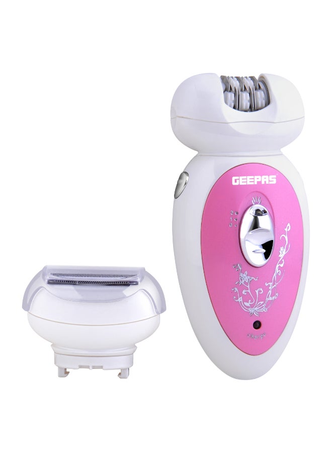 GEEPAS 2-in-1 Rechargeable Ladies Epilator Set 2 Speed Settings, 2 Attachments, Smart Light For Clear Viewing, Removes Finest Of Hair From The Roots Sharp Blades White/Pink - Image 2