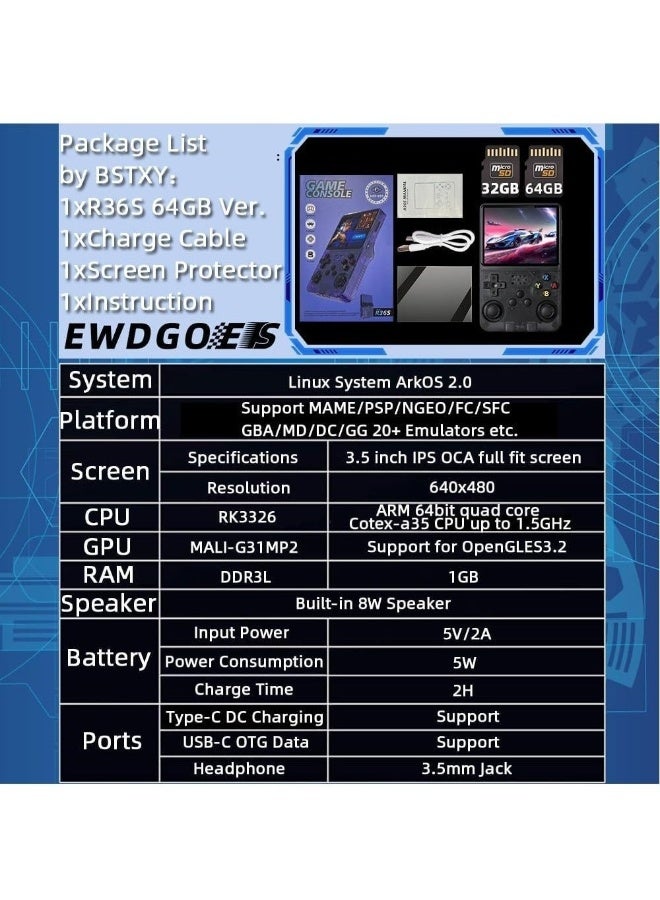 EVEREEN R36S Handheld Retro Gaming Console Linux System with 128G TF Card, Preloaded with 15000+ Games, Retro Video Game Console 3.5-inch IPS Screen (Black 128G) - Image 5