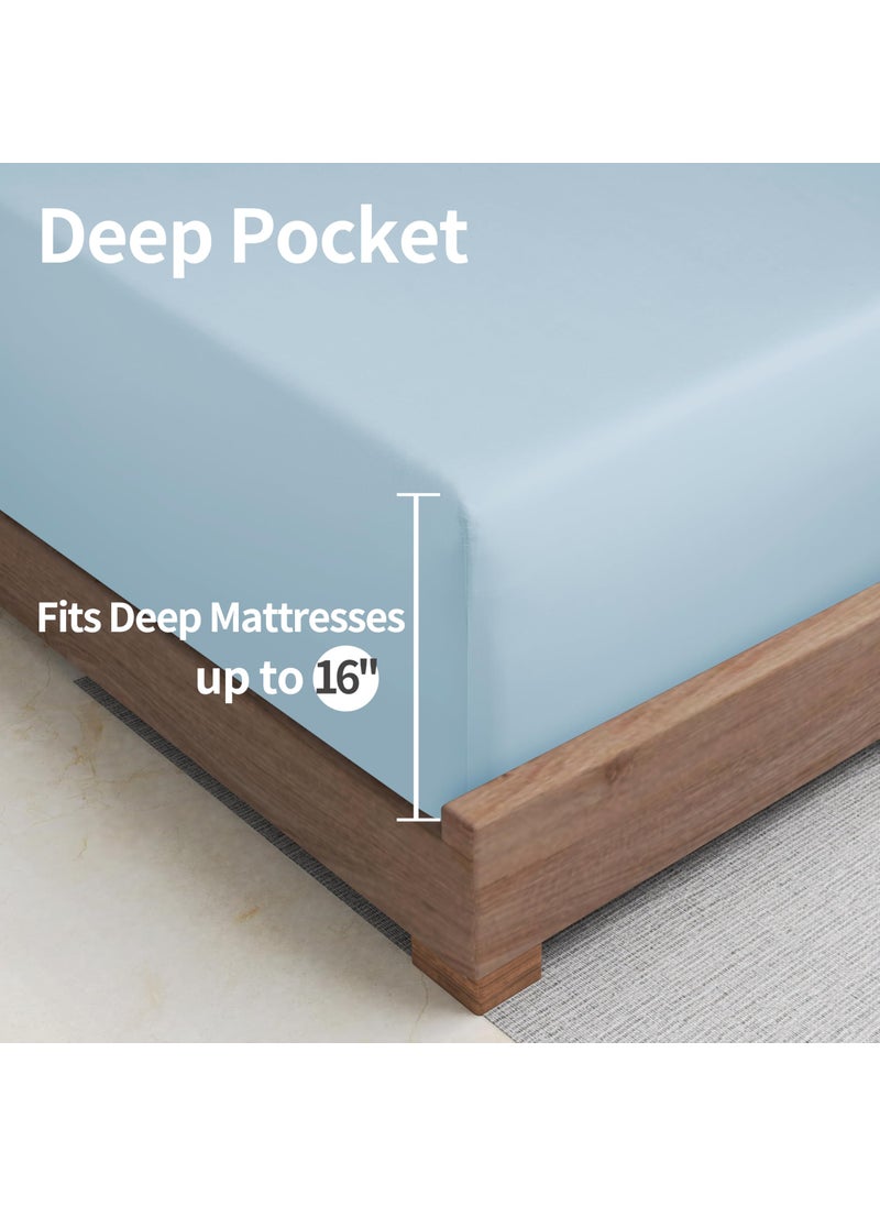 Zaizaihome 2 Pack Bamboo Viscose Cooling Fitted Sheet Full Size Only  400 Thread Count  16"" Deep Pocket Cooling Bottom Sheets for Hot Sleeper  Silky Soft Breathable (Full  Sky Blue  - Image 5