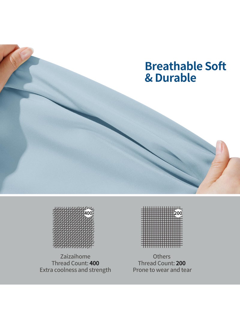 Zaizaihome 2 Pack Bamboo Viscose Cooling Fitted Sheet Full Size Only  400 Thread Count  16"" Deep Pocket Cooling Bottom Sheets for Hot Sleeper  Silky Soft Breathable (Full  Sky Blue  - Image 3
