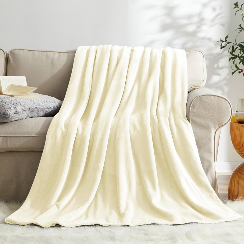 KMUSET Cream Fleece Blanket for Couch - Lightweight Super Soft Cozy Luxury Bed Blanket Microfiber 50 x 60 inches - Image 1
