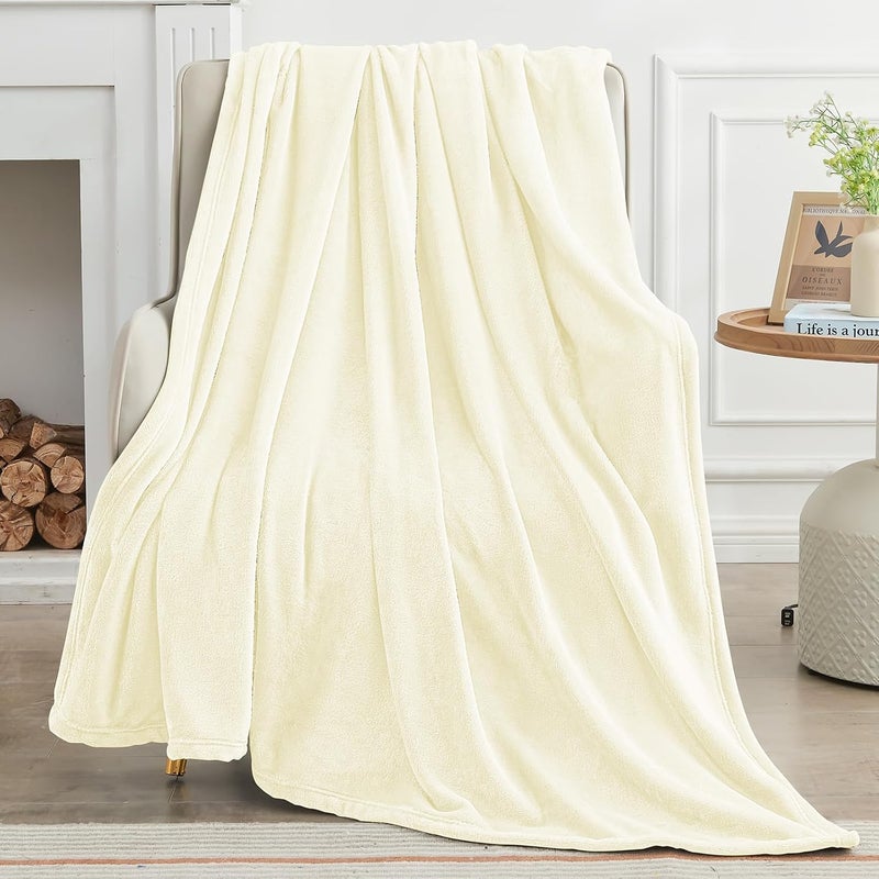 KMUSET Cream Fleece Blanket for Couch - Lightweight Super Soft Cozy Luxury Bed Blanket Microfiber 50 x 60 inches - Image 2