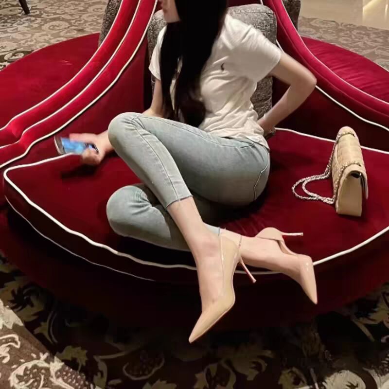أحذية كعب عالي عارية مع فتحة جانبية، كعب أحمر، أحذية نسائية مسطحة - Image 3