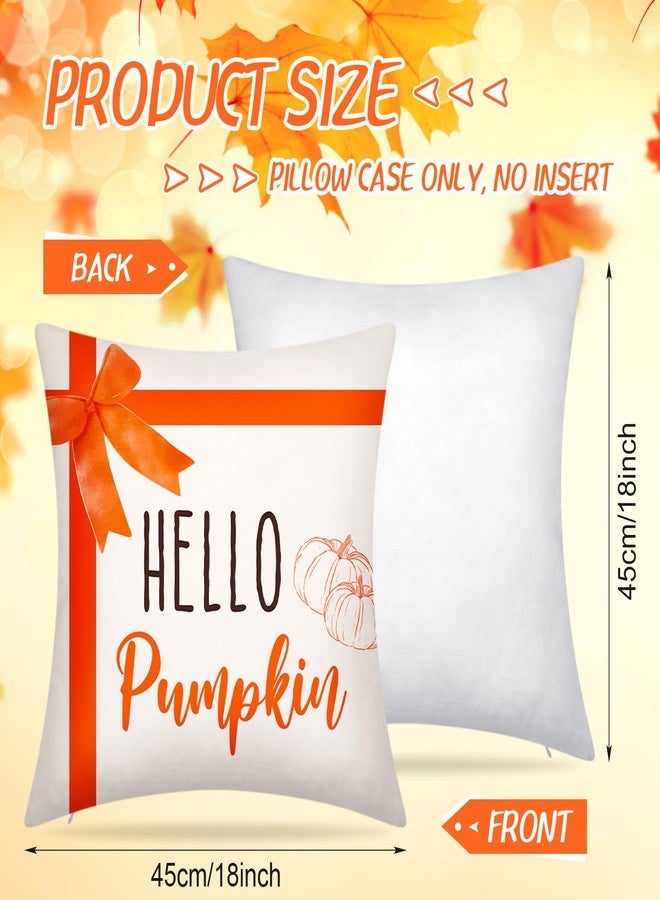 Yexiya 9 Pcs Fall Thanksgiving Pillow Covers 18 x 18 Inch Hello Pumpkin Harvest Maple Throw Fall Pillow Covers Autumn Cushion Cover Orange Stripes Pillow Cases for Sofa Couch Home Decoration - Image 2
