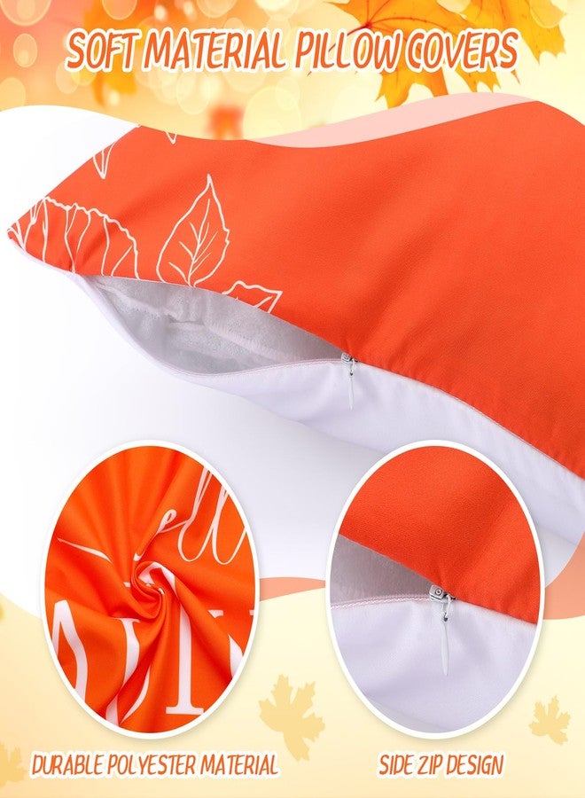 Yexiya 9 Pcs Fall Thanksgiving Pillow Covers 18 x 18 Inch Hello Pumpkin Harvest Maple Throw Fall Pillow Covers Autumn Cushion Cover Orange Stripes Pillow Cases for Sofa Couch Home Decoration - Image 3