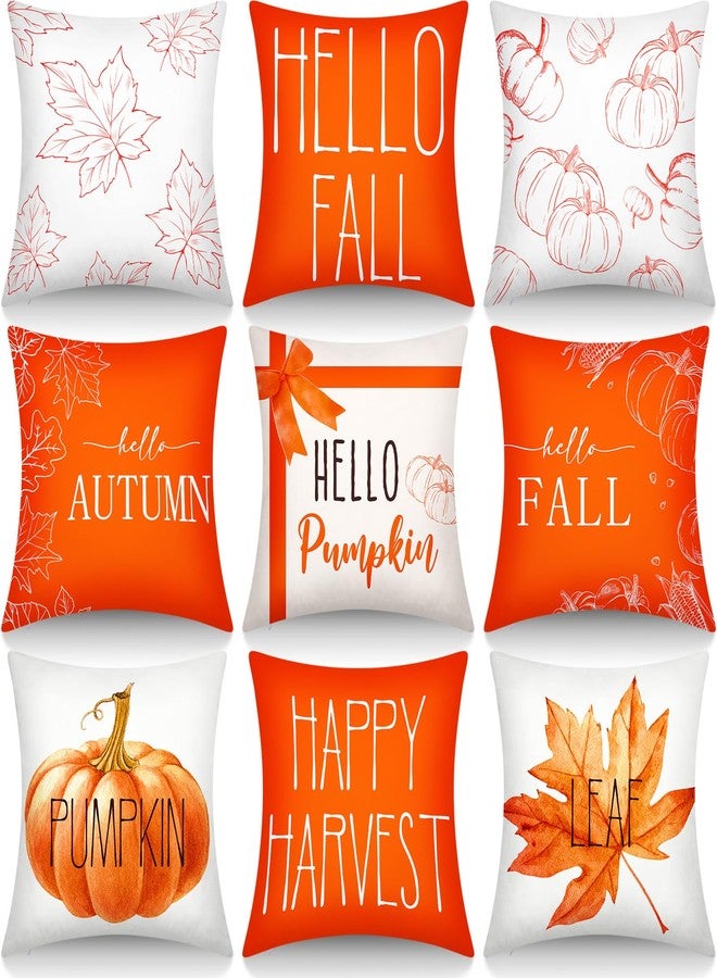 Yexiya 9 Pcs Fall Thanksgiving Pillow Covers 18 x 18 Inch Hello Pumpkin Harvest Maple Throw Fall Pillow Covers Autumn Cushion Cover Orange Stripes Pillow Cases for Sofa Couch Home Decoration - Image 1