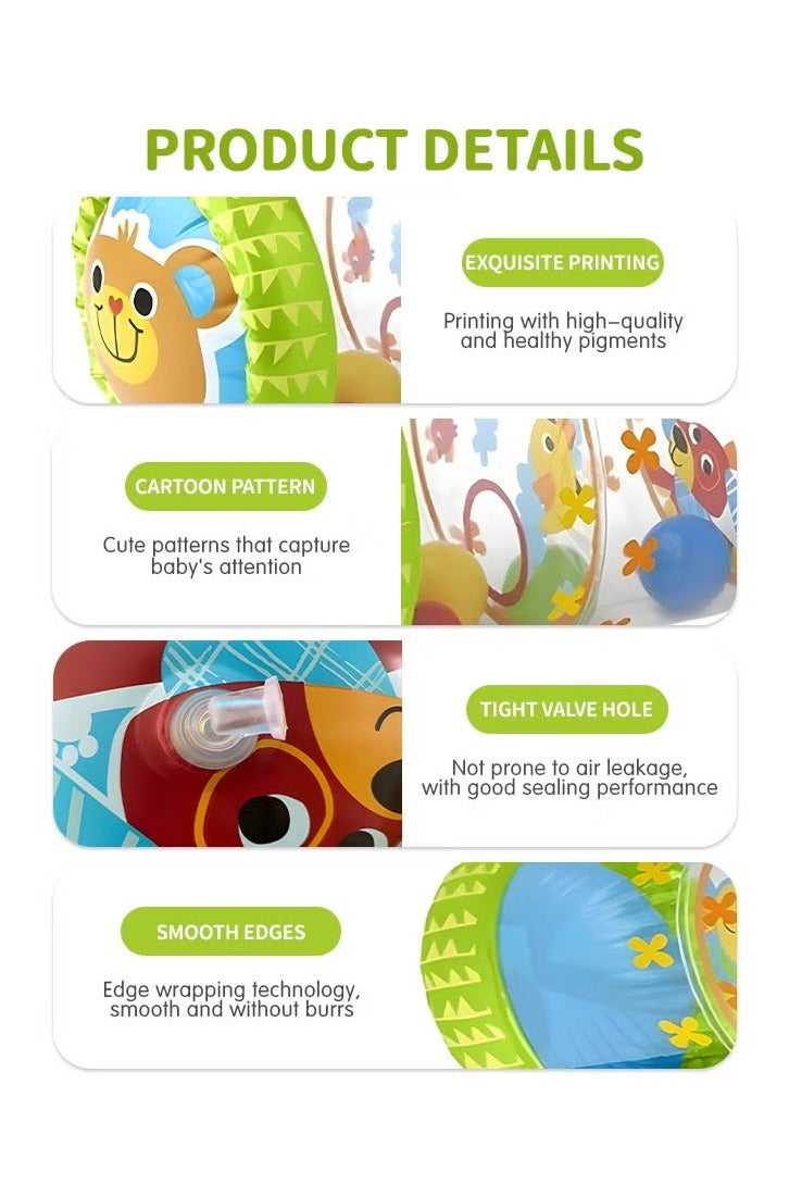Safe Inflatable Baby Roller Toy, PVC Early Development Crawling Roller with Ball and Bell for Babies 3 Months to 3 Years Old - Image 2
