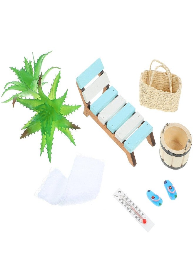 Vaguelly Beach Style Miniature Ornament Kits 1:12 Dollhouse Beach Chair Basket Bucket Seaside Accessories Statues for DIY Fairy Garden Dollhouse Cake Plant Decoration - Image 1