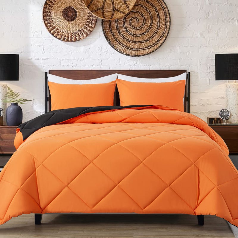 Decroom Lightweight King Comforter Set with 2 Pillow Sham  3 Pieces Set  Quilted Down Alternative ComforterDuvet Insert for All Season  OrangeBlack  King Size